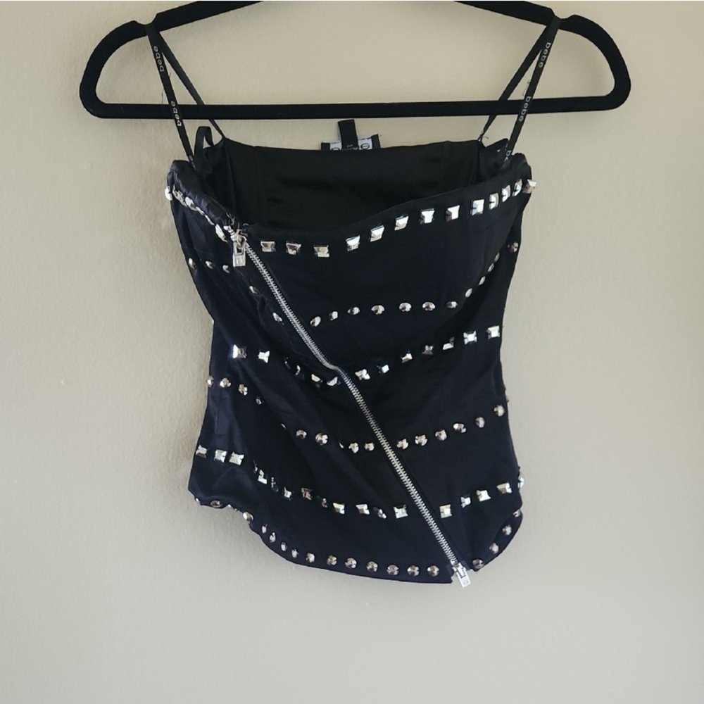 bebe Black Tube Top with Silver Embellishment